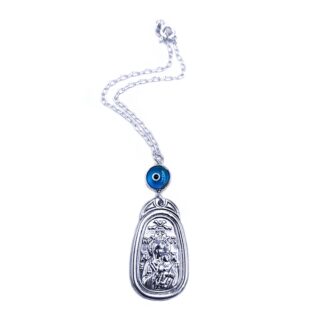 Ασημένιο Φυλαχτό Αυτοκινήτου Παναγία - Άγιος Χριστόφορος με Αλυσίδα για Καθρέφτη