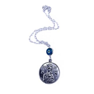 Ασημένιο Φυλαχτό Αυτοκινήτου Παναγία - Άγιος Χριστόφορος με Αλυσίδα για Καθρέφτη